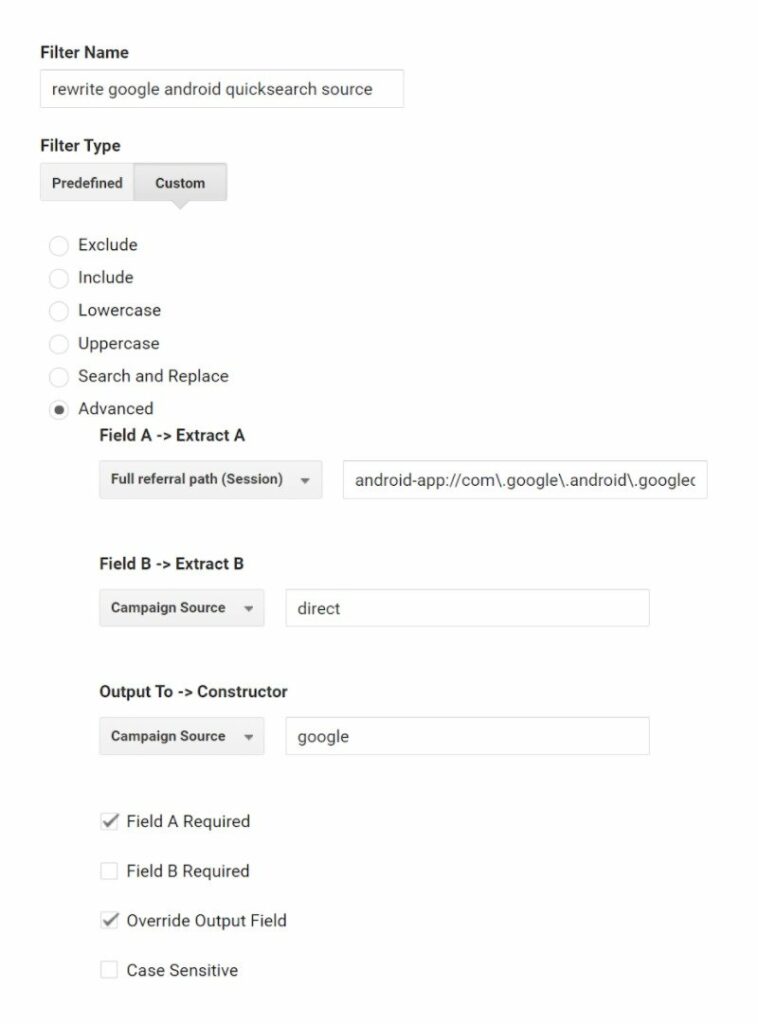 Filter configuration screenshot